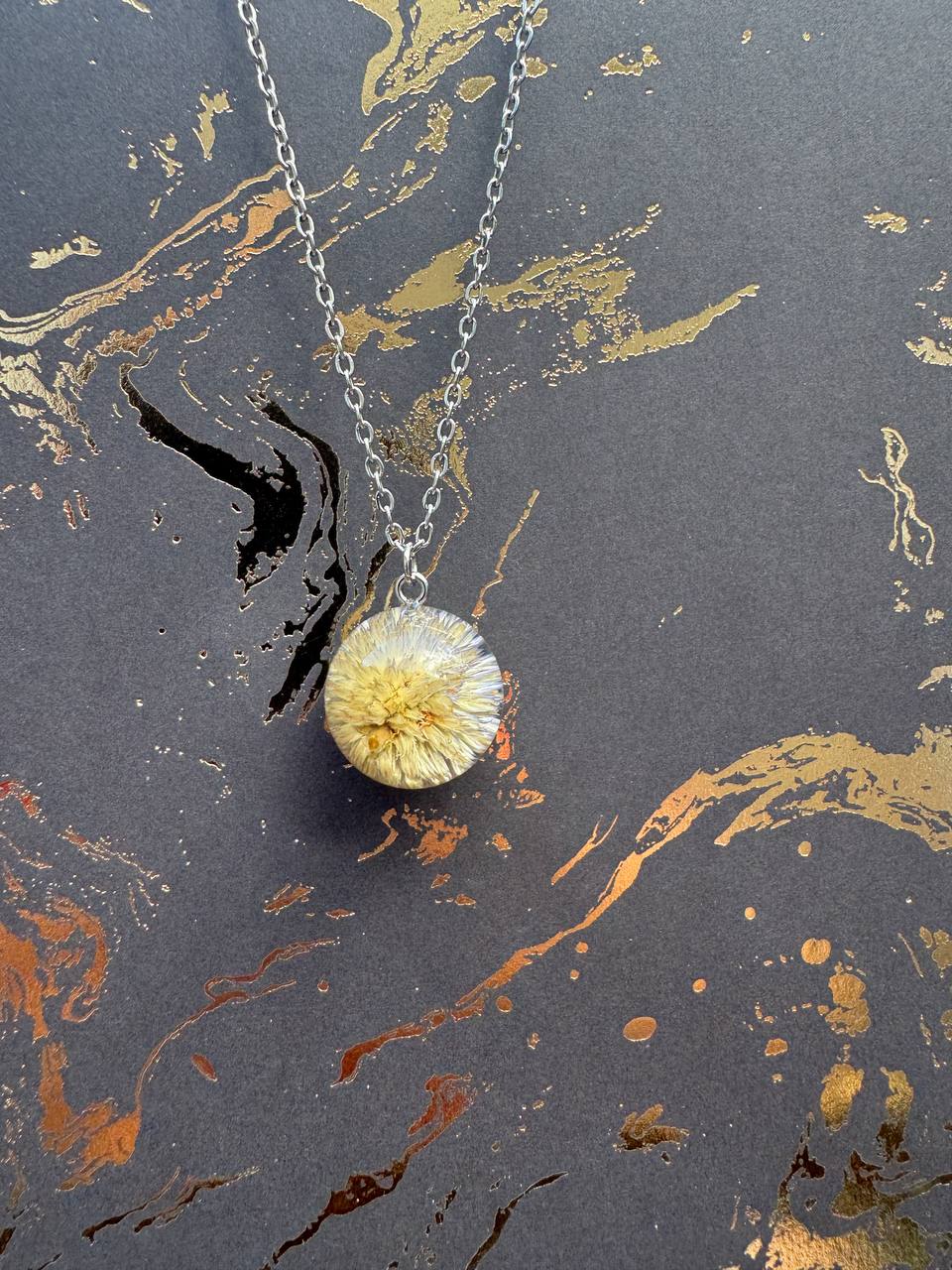 Wild Meadow Bloom Necklace – Textured Real Flower in Resin