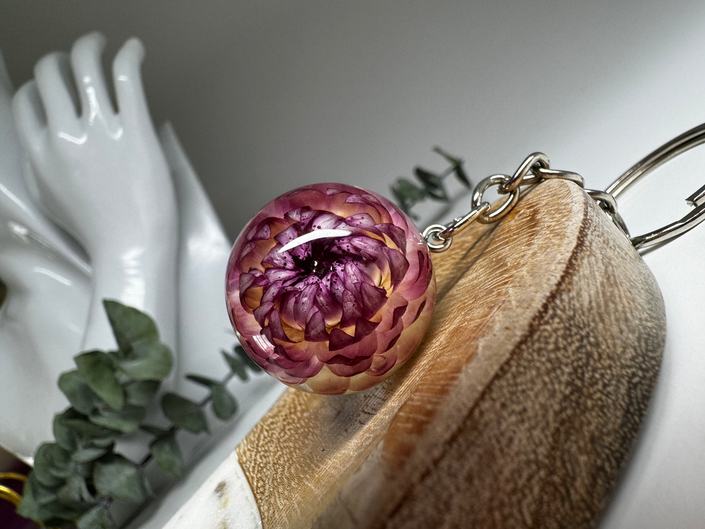 Handmade Resin Keychain with Real Flowers