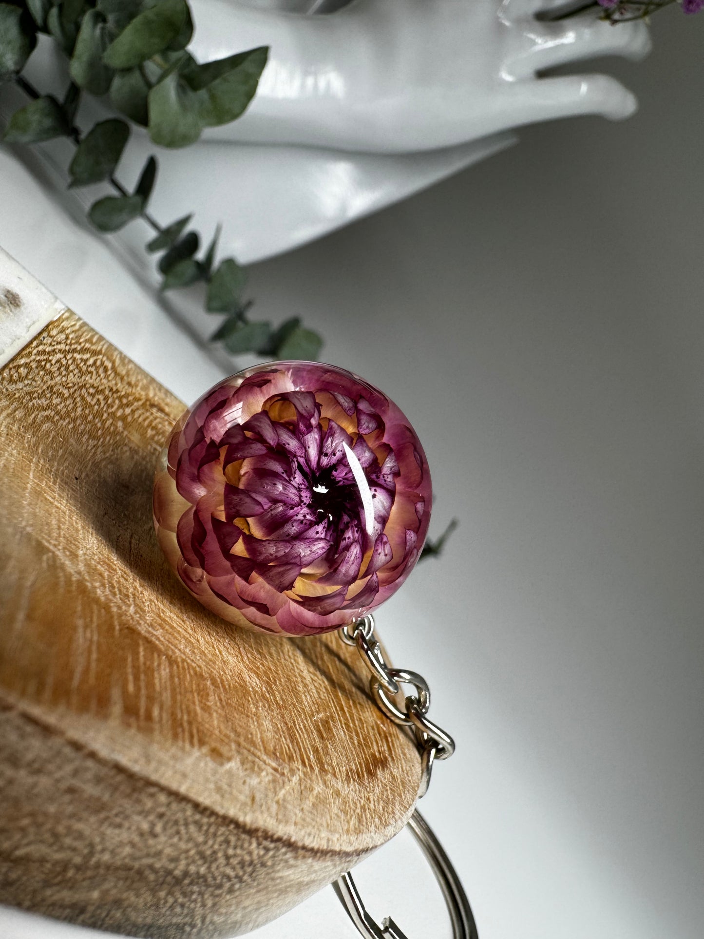 Handmade Resin Keychain with Real Flowers