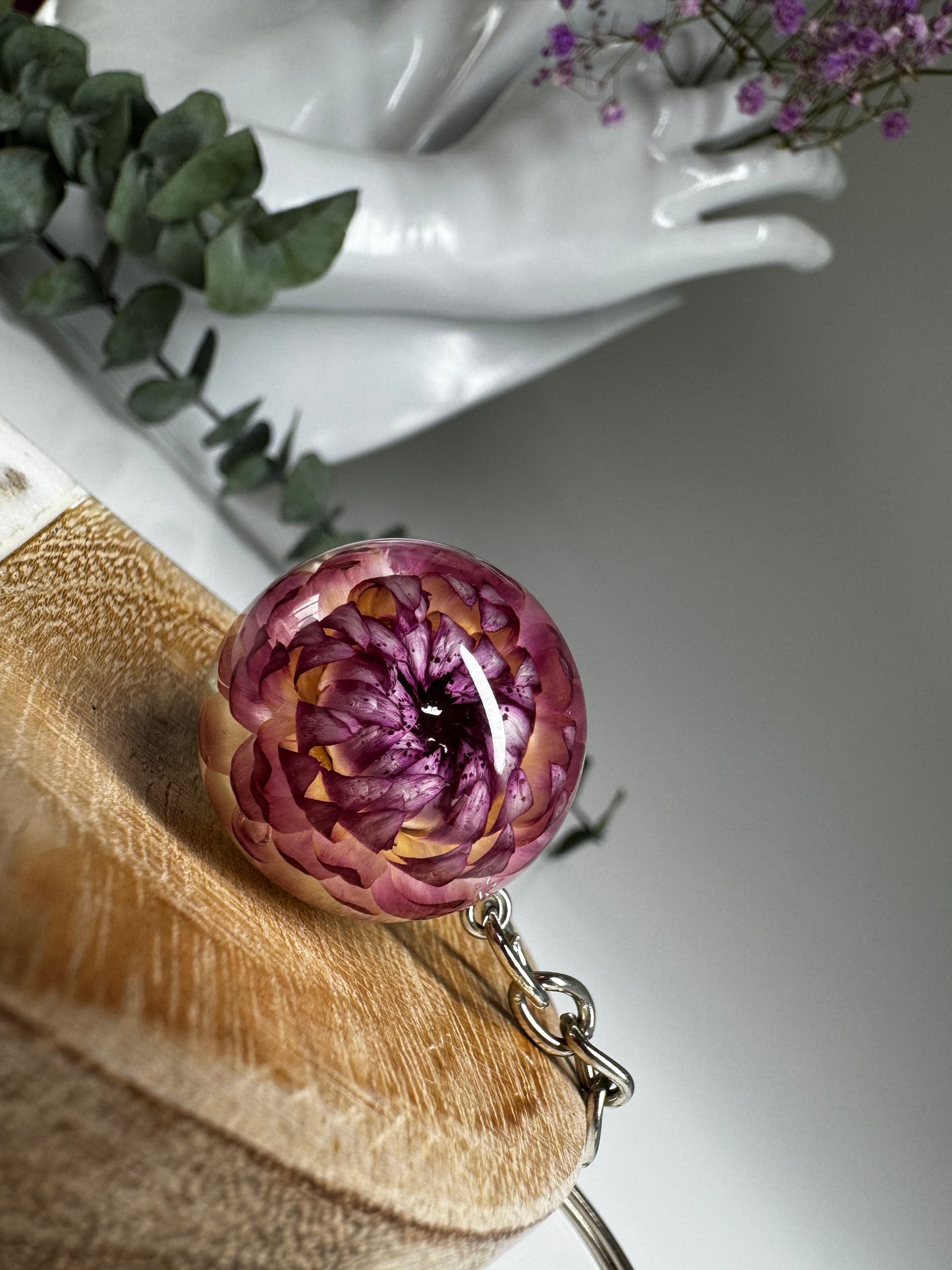 Handmade Resin Keychain with Real Flowers