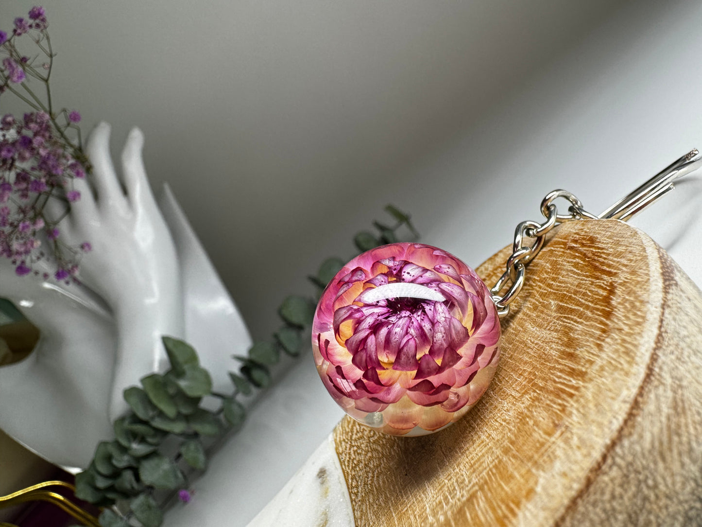 Handmade Resin Keychain with Real Flowers