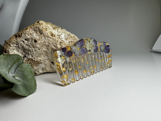 Handmade Resin Comb with Real Flowers & Gold Leaf
