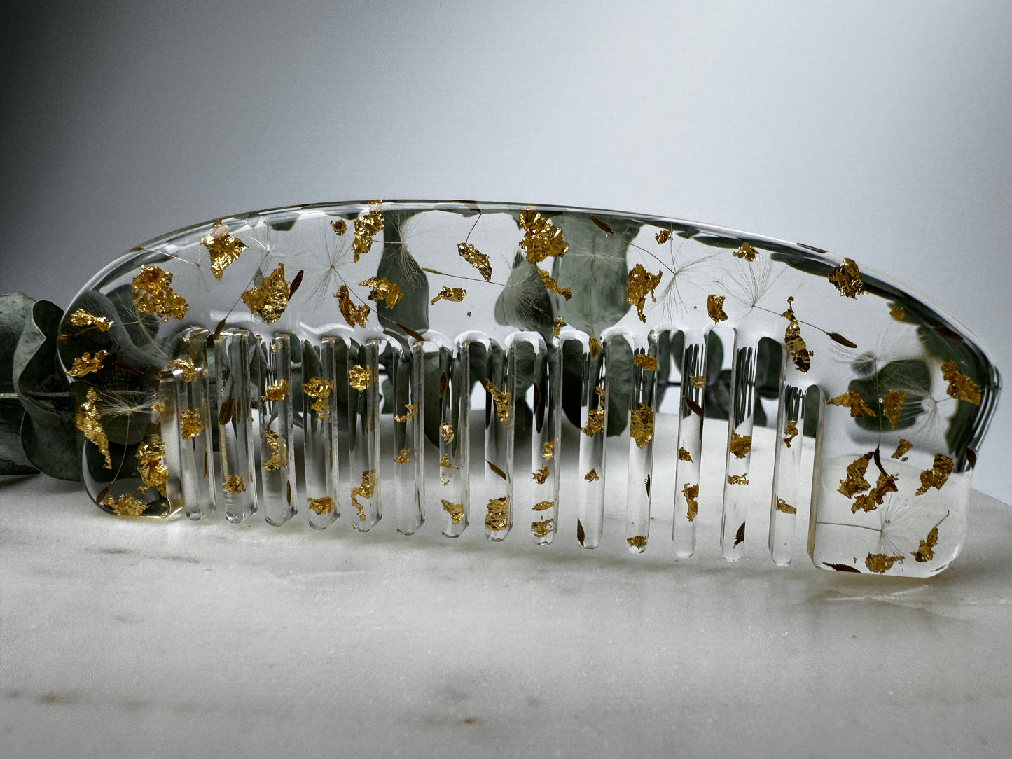 Handmade Resin Comb with Real Flowers & Gold Leaf