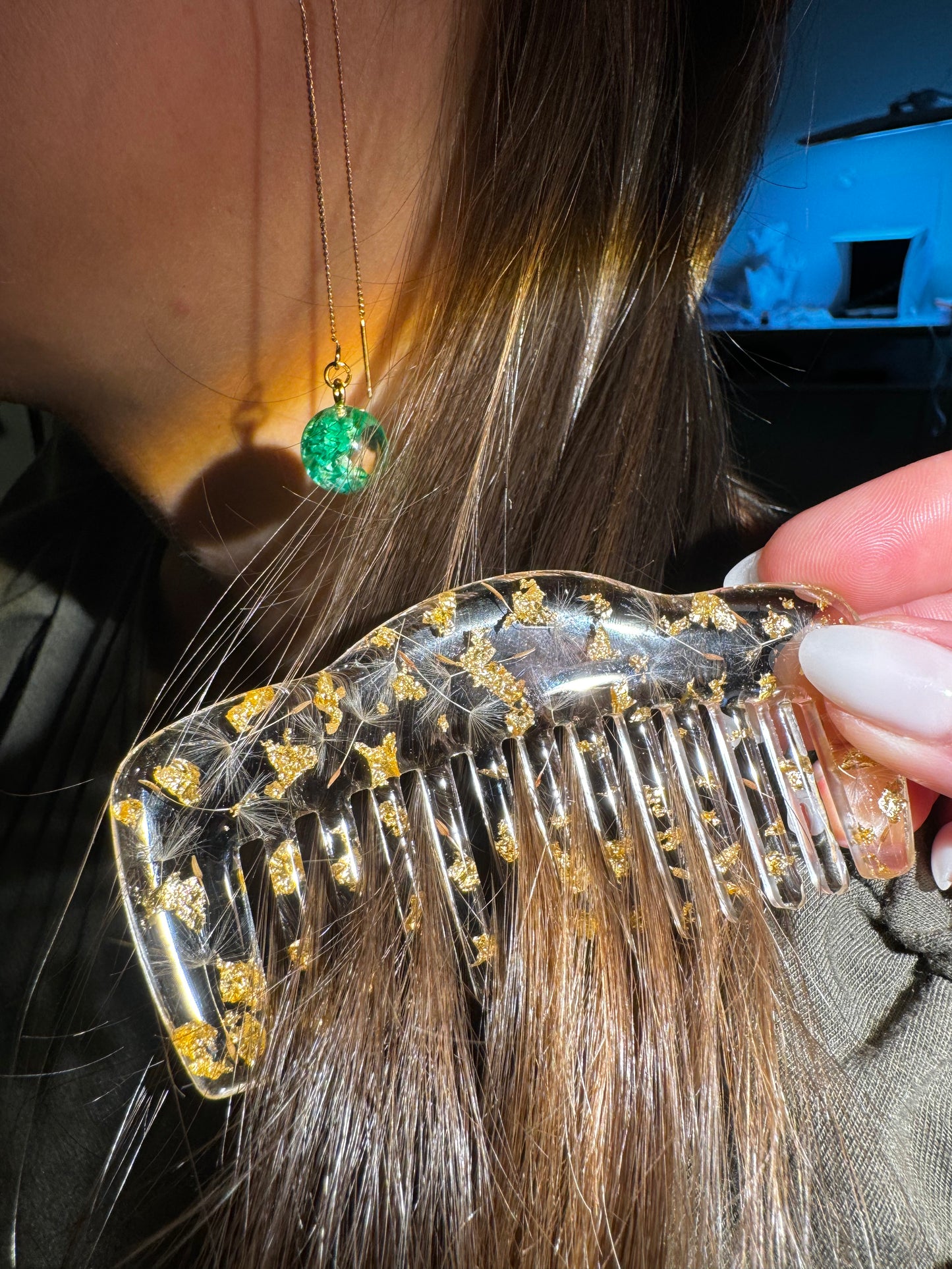 Handmade Resin Comb with Real Flowers & Gold Leaf